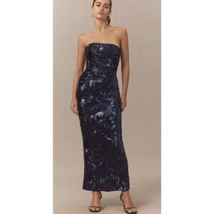 Helsi Leslie Strapless Sequin Mesh Midi Dress - Navy, Size large (new)